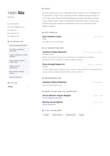 Garson CV Örnekleri cv indir